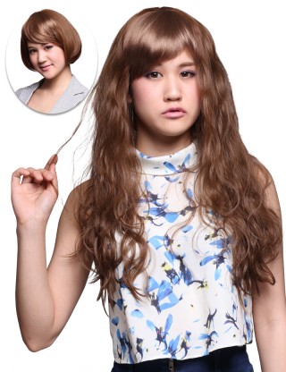 Wigs2you 半假髪 女士假髪長卷髪 蓬松半假髪梨花頭 大波浪中分長卷髪逼真假髪HW-007~Ash Brown